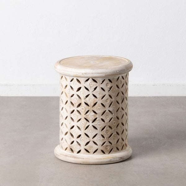 "African Touch" Side Table in White Mango Wood