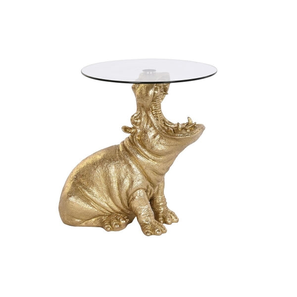 Table d'appoint Design Hippopotame Doré Home Decor Verre Doré Résine (60 x 49 x 58 cm)