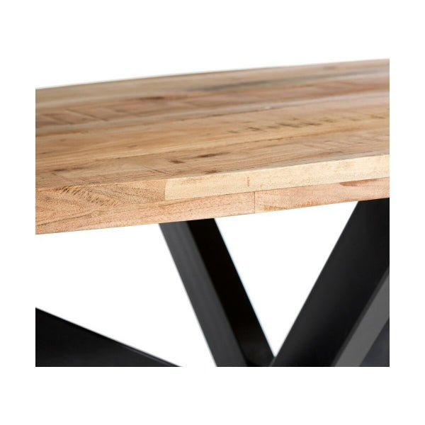 Table de Salle à Manger Ovale Design Loft Bois Massif et Métal Noir