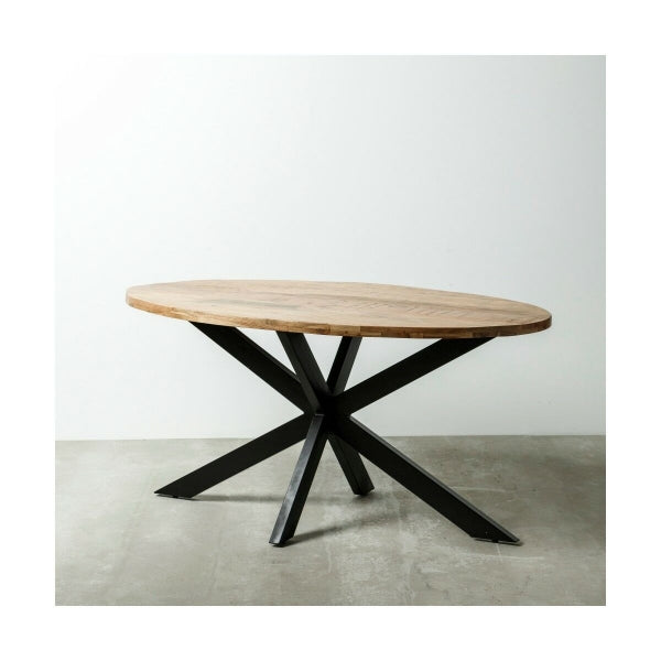 Table de Salle à Manger Ovale Design Loft Bois Massif et Métal Noir
