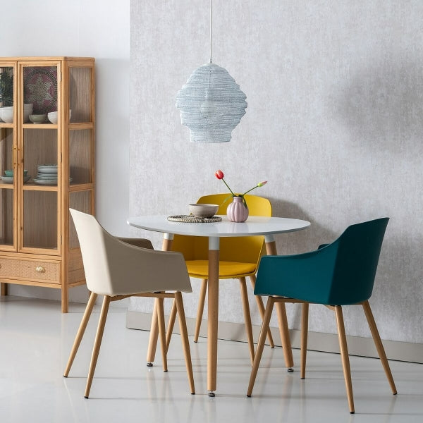 Table Design Scandinave Ronde Blanc et Bois