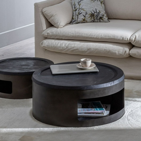 Loft Design Nesting Coffee Tables Home Decor Wood and Black Iron (75 x 75 x 34 cm) (65 x 65 x 28 cm) (2 pieces)