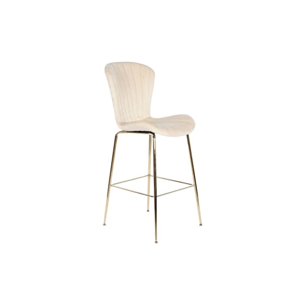Tabouret avec Dossier Tissu Crème et Métal Doré Design Glamour