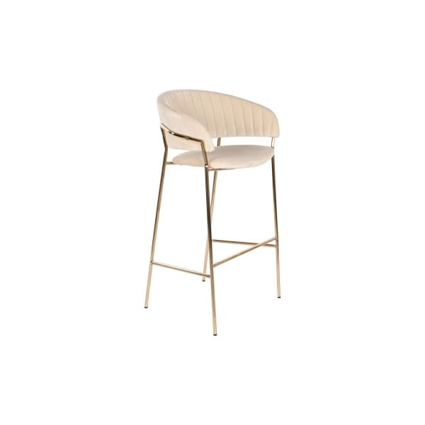 Tabouret Tissu Velours Crème et Métal Doré Style Contemporain
