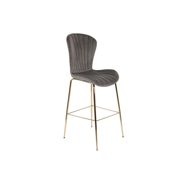 Tabouret avec Dossier Velours Gris et Métal Doré Design Glamour