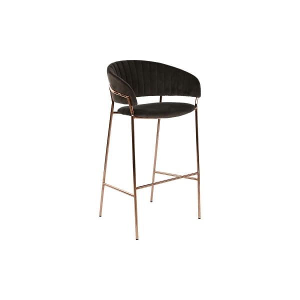 Tabouret Tissu Velours Gris Foncé et Métal Doré Style Contemporain