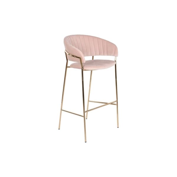 Tabouret Tissu Velours Rose et Métal Doré Style Contemporain