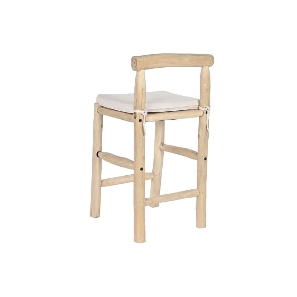 Mountain Design Stool in Carved Wood and Beige Cushion