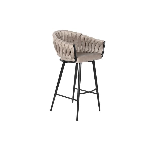 Tabouret Tissu Tressé Velours Beige et Métal Noir Style Contemporain