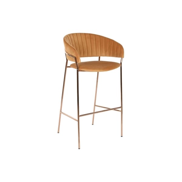 Tabouret Tissu Velours Orange et Métal Doré Style Contemporain