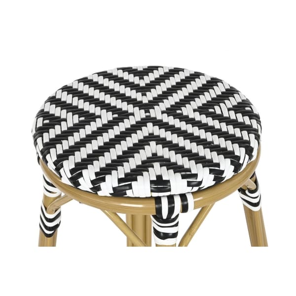 Atypical Stool in White and Black Synthetic Rattan (39.5 x 39.5 x 74.5 cm)
