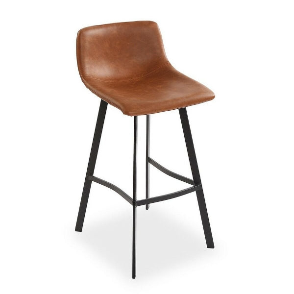 Brown Faux Leather and Black Metal Loft Stool Versa