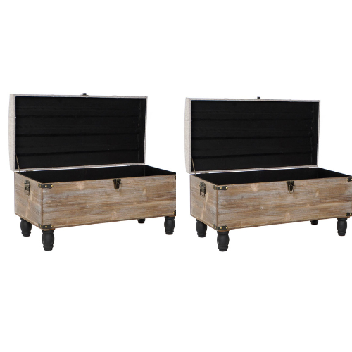 Set of 2 Benches Design Storage Chests Cottage Home Decor Beige Wood Polyester (80 x 40 x 44 cm) 