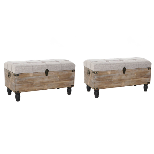 Set of 2 Benches Design Storage Chests Cottage Home Decor Beige Wood Polyester (80 x 40 x 44 cm) 