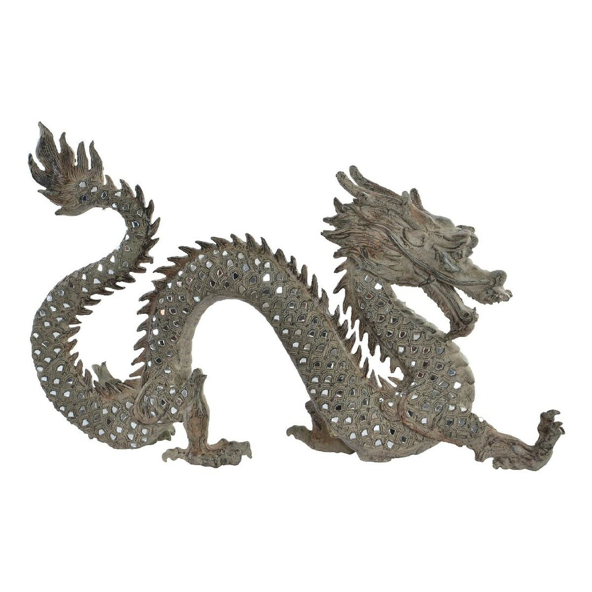 Statue de Dragon Chinois Gris en Résine et Verre Home Decor (52 x 13.5 x 31 cm)