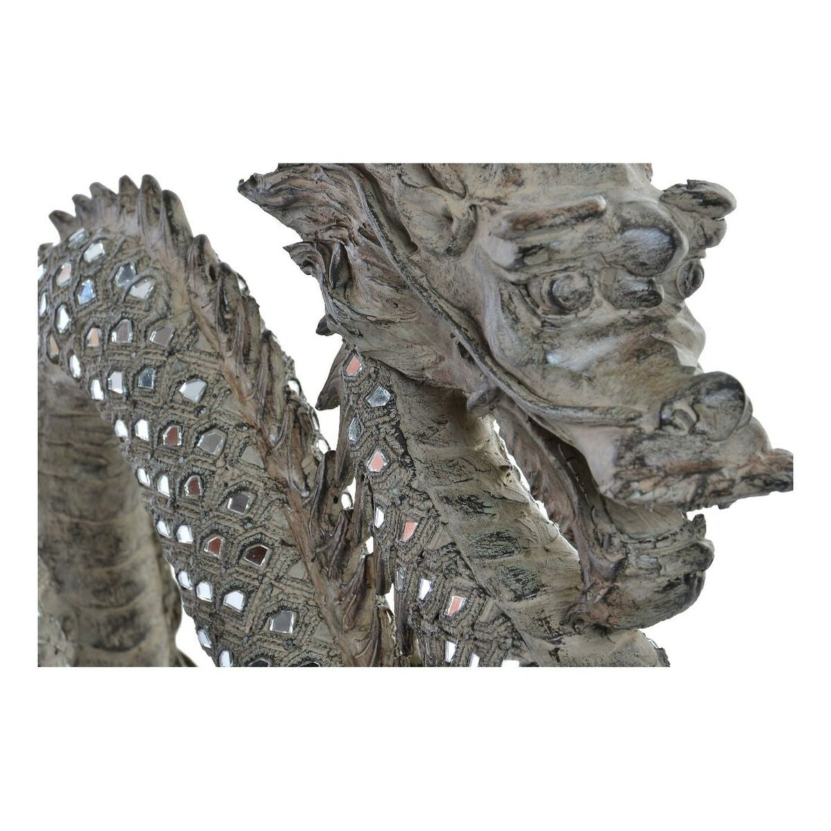 Statue de Dragon Chinois Gris en Résine et Verre Home Decor (52 x 13.5 x 31 cm)