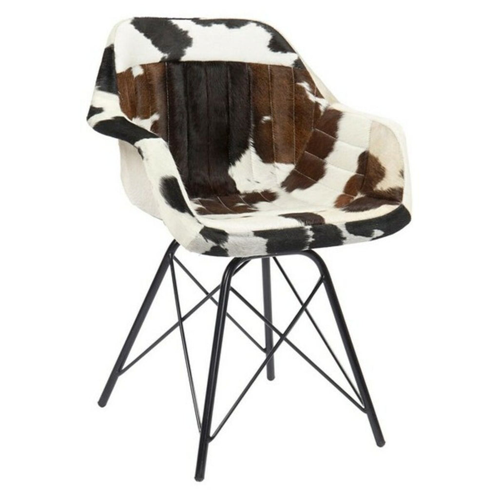 Chaise à Accoudoirs Design Cuir de Vache et Métal Noir Style Loft Home Decor(60 x 53 x 81 cm)