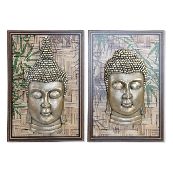 Painting DKD Home Decor Wood Fibre Oriental Buddha (2 pcs)