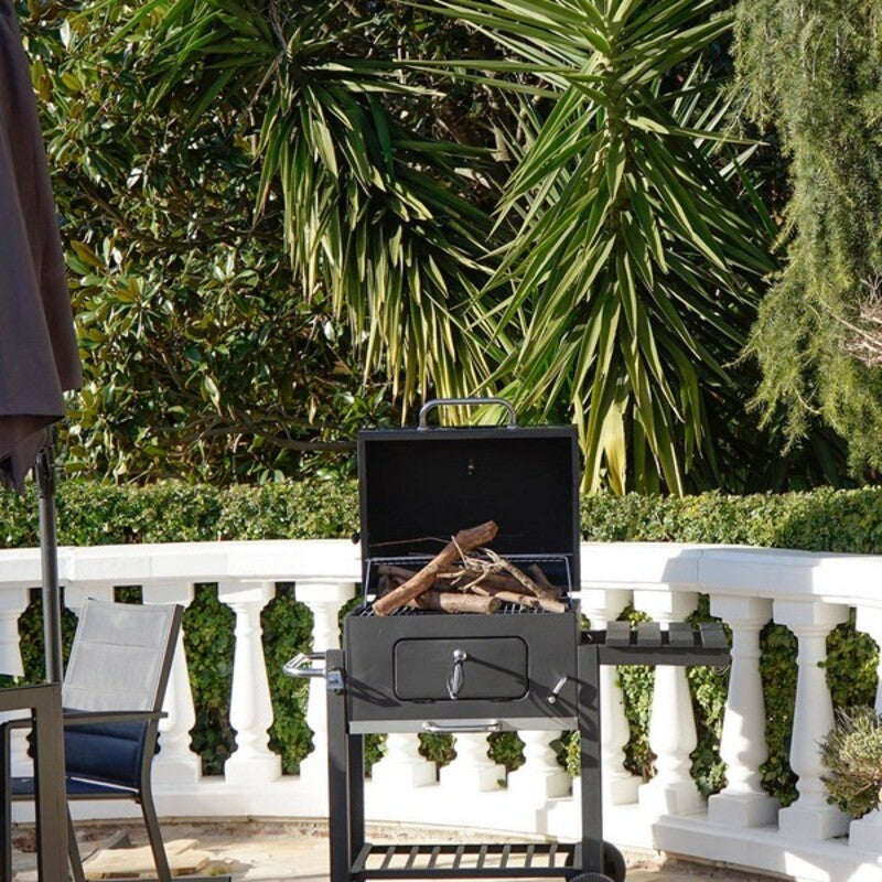 Barbecue à Charbon avec Couvercle et Roues Design Home Decor Acier Noir (140 x 60 x 108 cm)