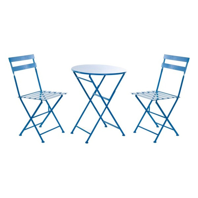 Ensemble Table de Jardin + 2 Chaises Design Home Decor Bleu Métal (3 pcs)