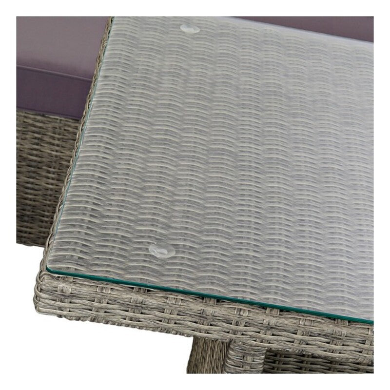 Ensemble Canapé de Jardin + Table et 2 Poufs Home Decor Verre Polyester rotin synthétique Acier (267 x 204 x 90 cm) (4 pcs)