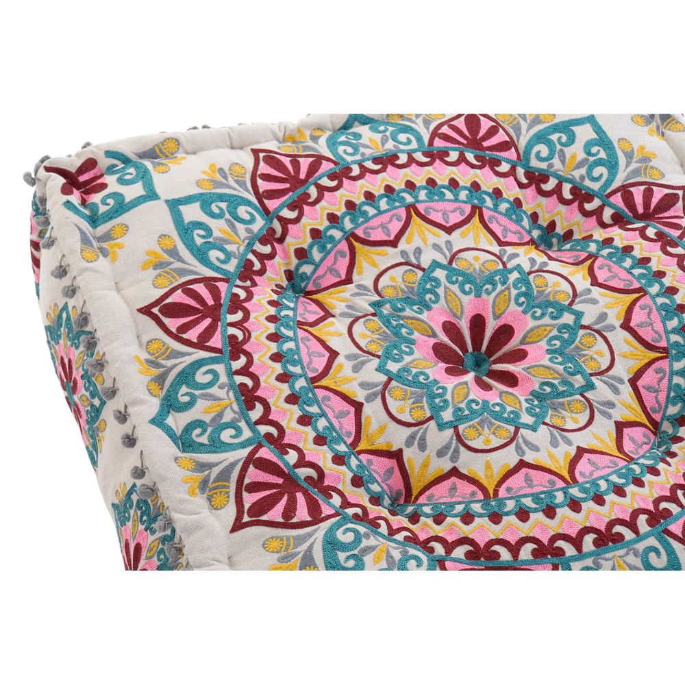 Cushion DKD Home Decor Floor Pink Turquoise PVC Acrylic Cotton Mandala (60 x 60 x 21 cm)