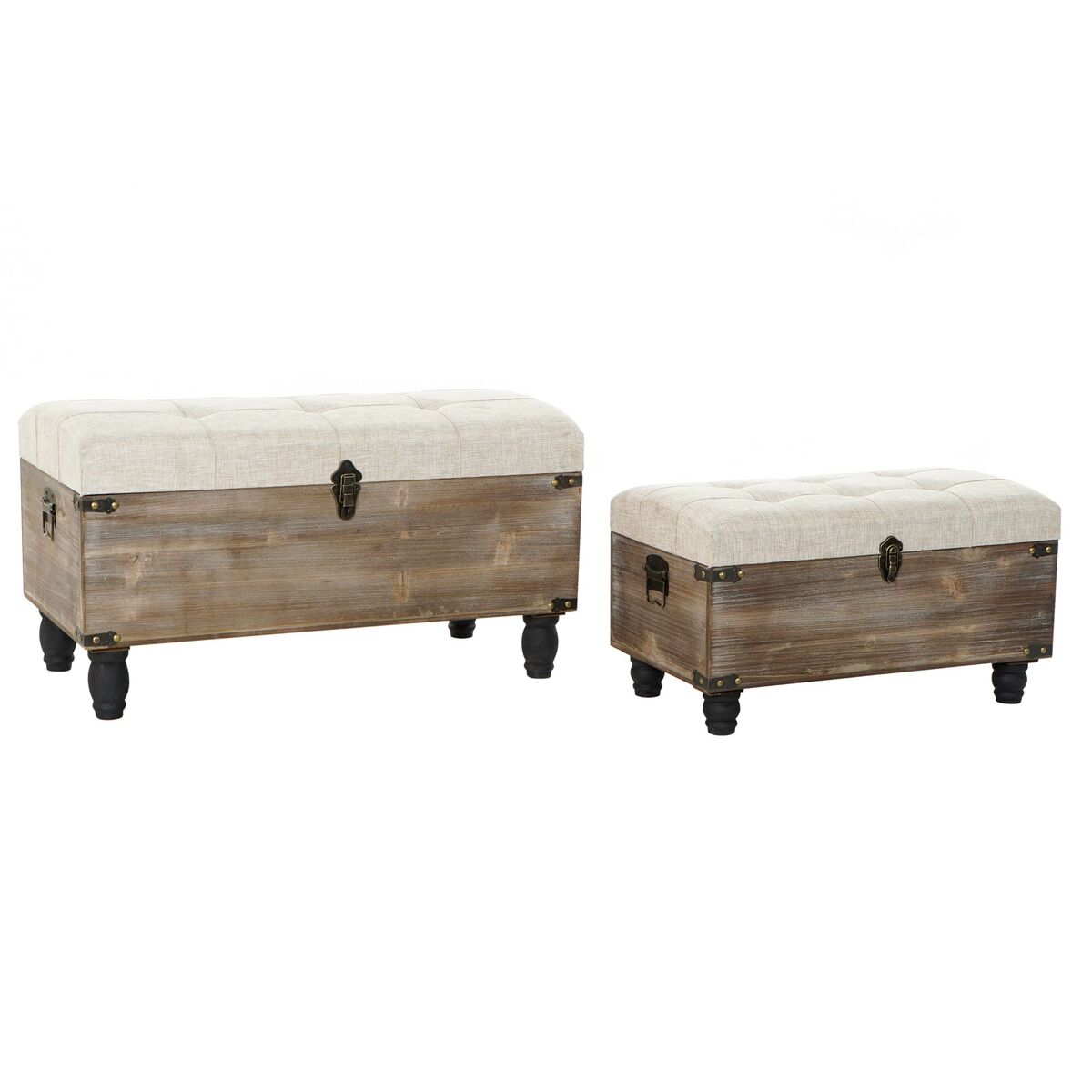 Conjunto de 2 bancos de diseño cofres de almacenamiento Cottage Home Decor Beige madera poliéster (80 x 40 x 44 cm) 