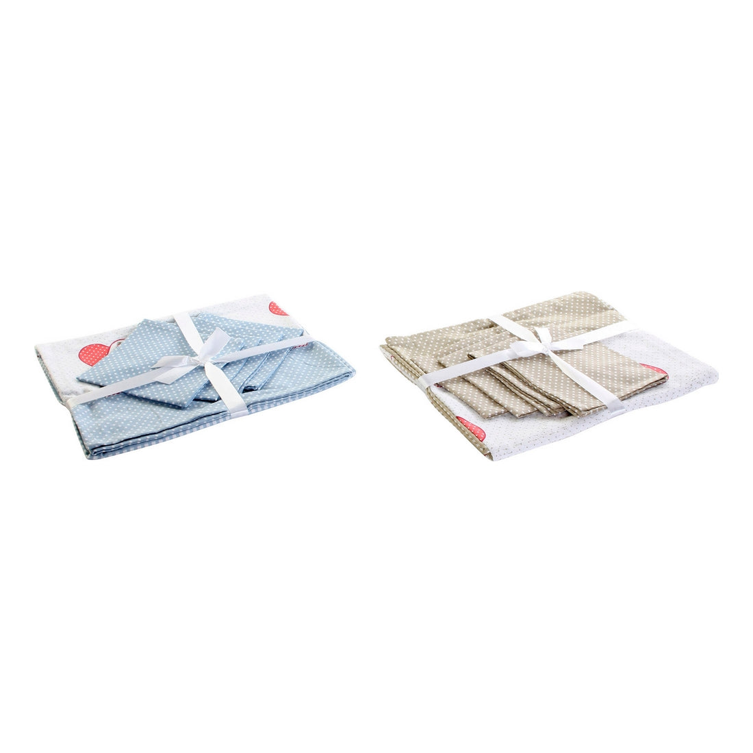 Nappe et serviettes de table DKD Home Decor Love Beige Bleu Coton (150 x 1 x 150 cm) (2 pcs)