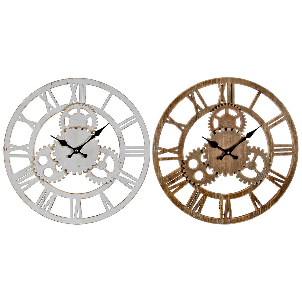 Wall Clock DKD Home Decor White MDF Wood Gears (2 pcs) (40 x 4 x 40 cm)