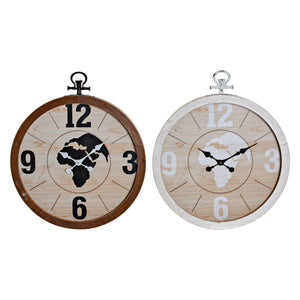 Wall Clock DKD Home Decor World Map Iron MDF Wood (2 pcs) (60 x 6.5 x 70.5 cm)