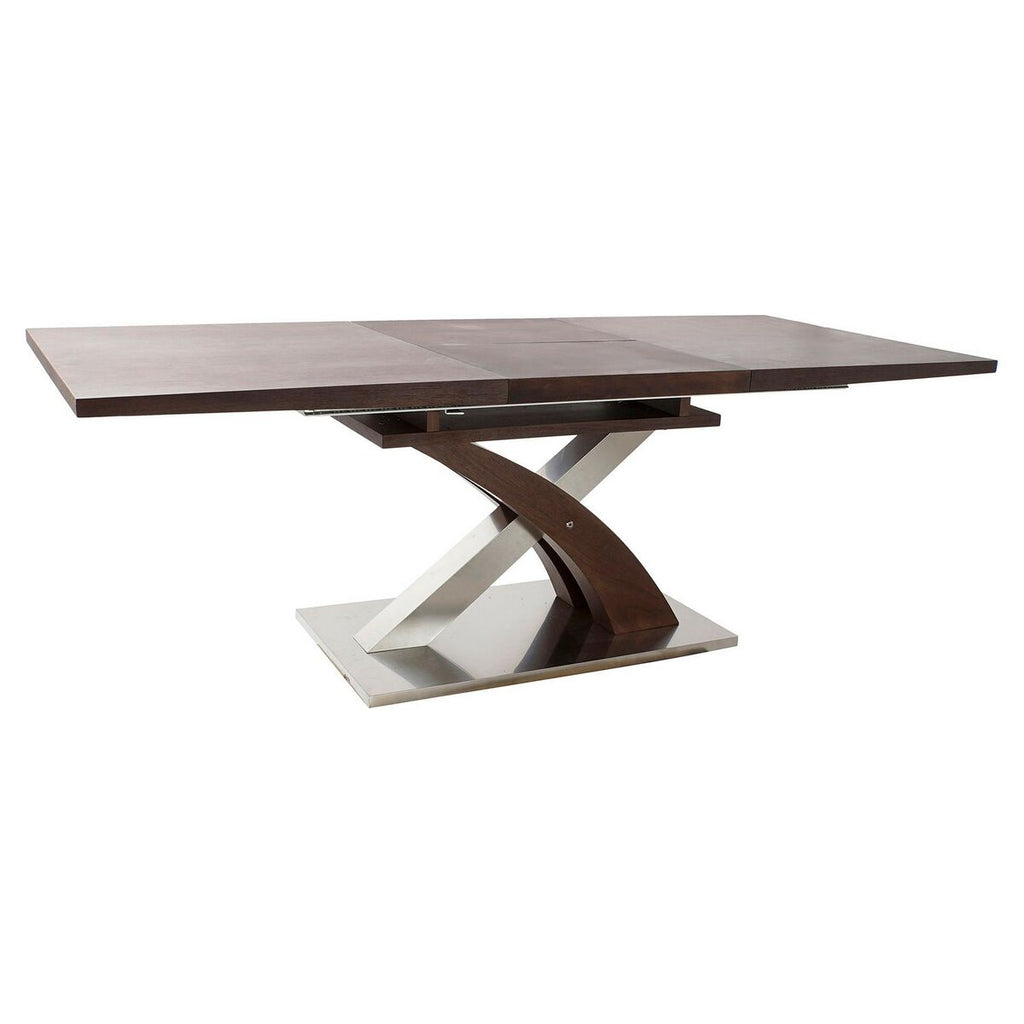 Table de Salle à Manger Extensible en Bois Brun et Acier Argenté Home Decor (160 x 90 x 77 cm)