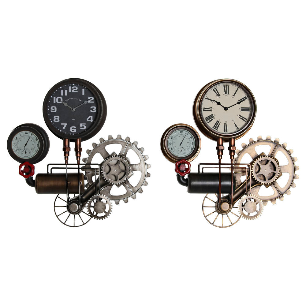Horloge Murale Mécanisme Industriel en Fer Noir et Doré (2 pcs) (54 x 9 x 56 cm)