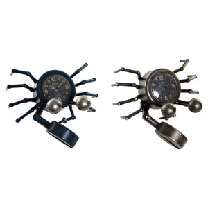 Horloge de table Design Crabe en Fer Bleu et Gris Foncé Home Decor (2 pcs) (23 x 22 x 14 cm)