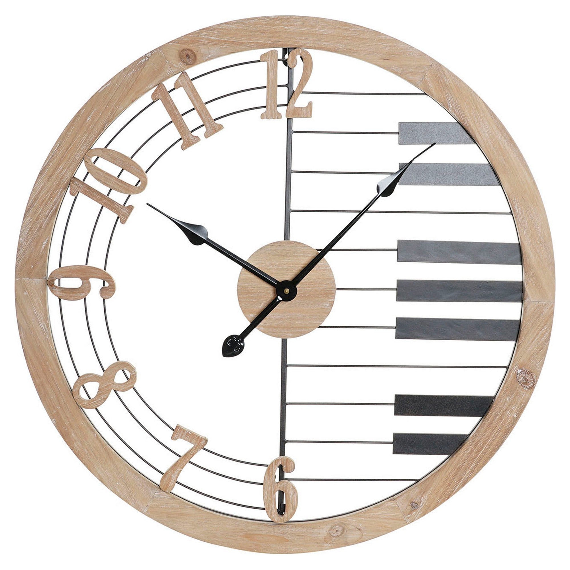 Reloj de pared con diseño de piano Decoración para el hogar Hierro negro Madera MDF (60 x 4 x 60 cm)