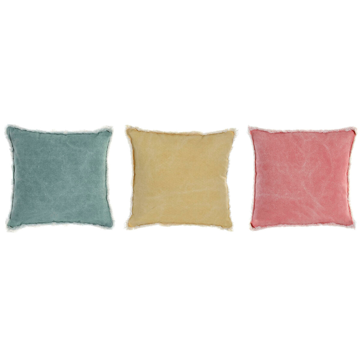 Cushion DKD Home Decor Pink Polyester Cotton Aluminium Green Yellow Fringe (45 x 10 x 45 cm) (3) (3 Units)