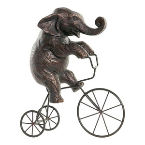 Figurine Décorative Éléphant Gris sur son Tricycle en Métal Résine (30 x 12 x 37 cm)