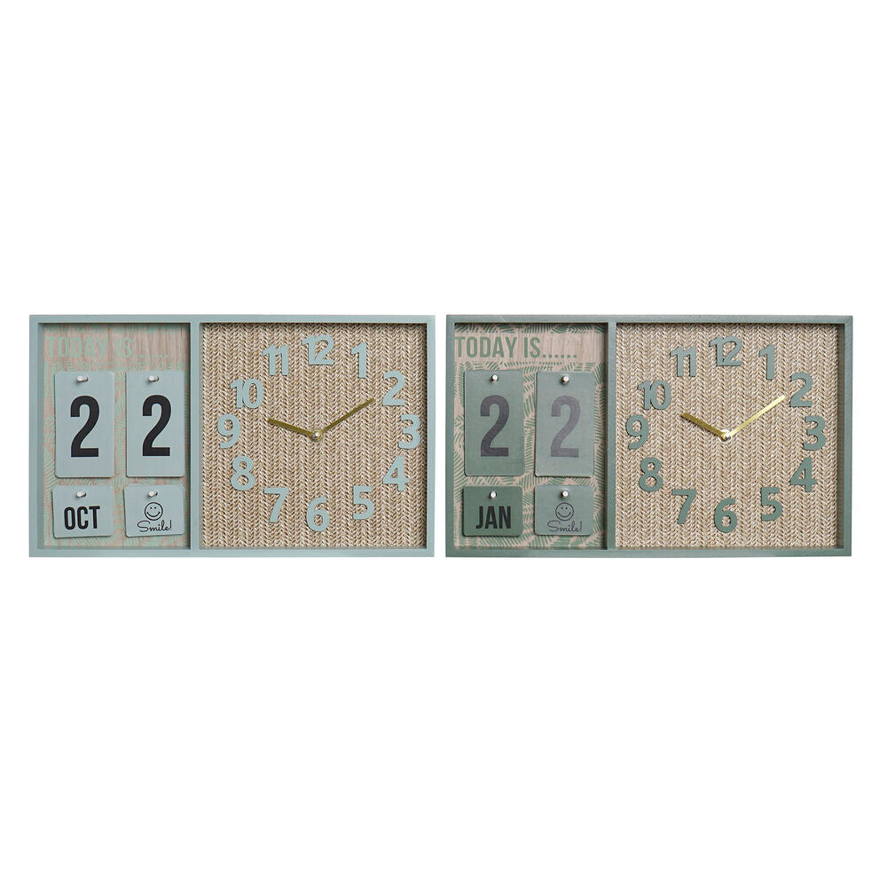 Horloge Murale DKD Home Decor polypropylène Vert Menthe Bois MDF (2 pcs) (40 x 5 x 24 cm)