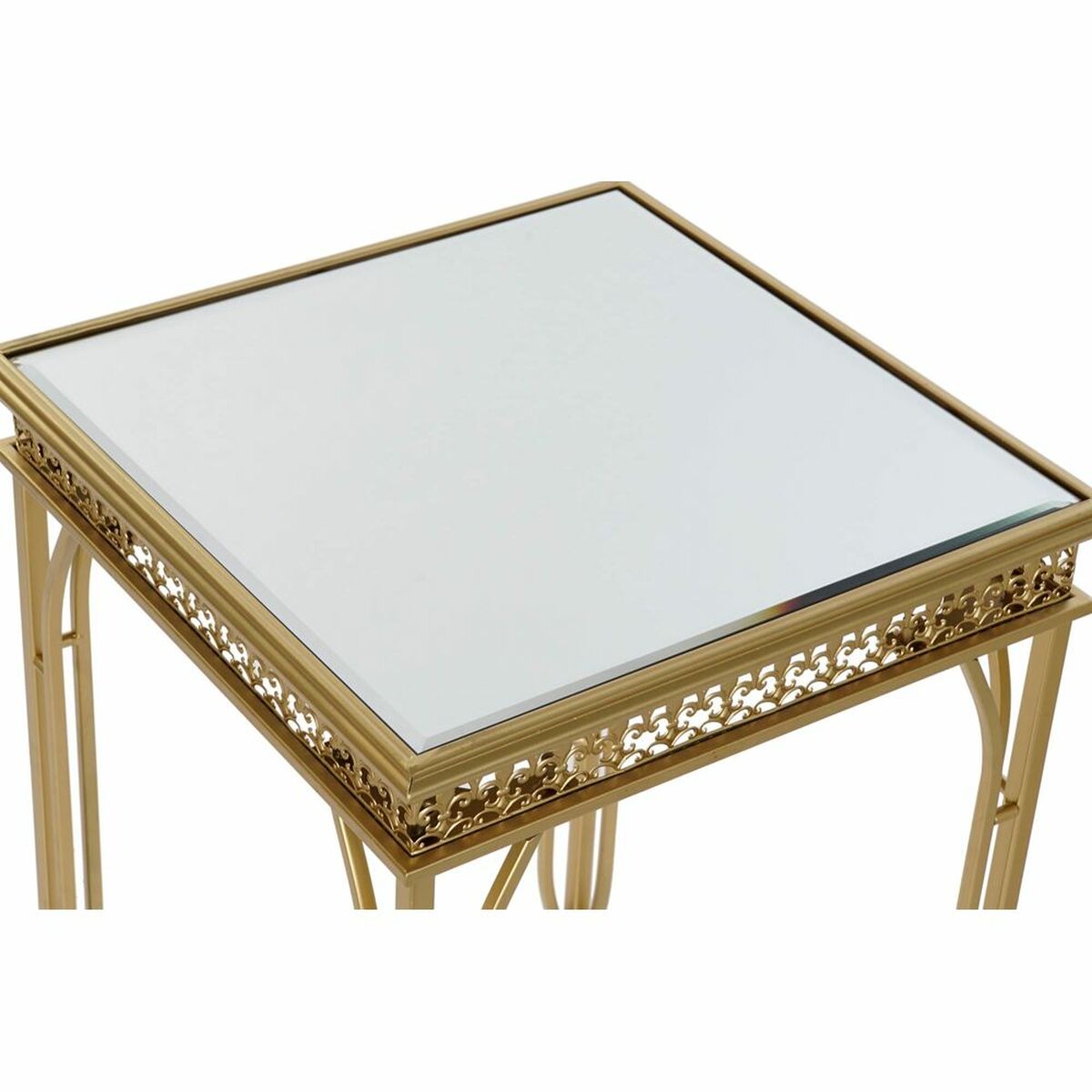 Ensemble de 2 Tables d'appoint Design Arabe en Métal Doré et Verre Miroir (2 pcs) (40 x 40 x 56 cm) (35 x 35 x 51 cm)