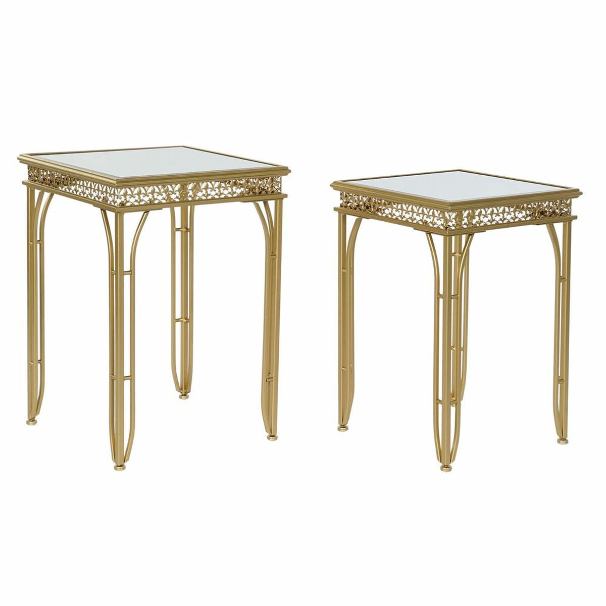 Ensemble de 2 Tables d'appoint Design Arabe en Métal Doré et Verre Miroir (2 pcs) (40 x 40 x 56 cm) (35 x 35 x 51 cm)