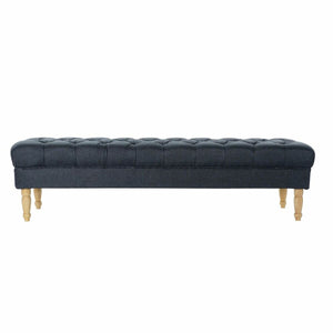 Banquette DKD Home Decor   Naturel Bleu Polyester Bois d'hévéa (158 x 50 x 42 cm)
