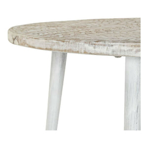 Side table DKD Home Decor White Metal Golden Mango wood (75 x 75 x 50 cm)