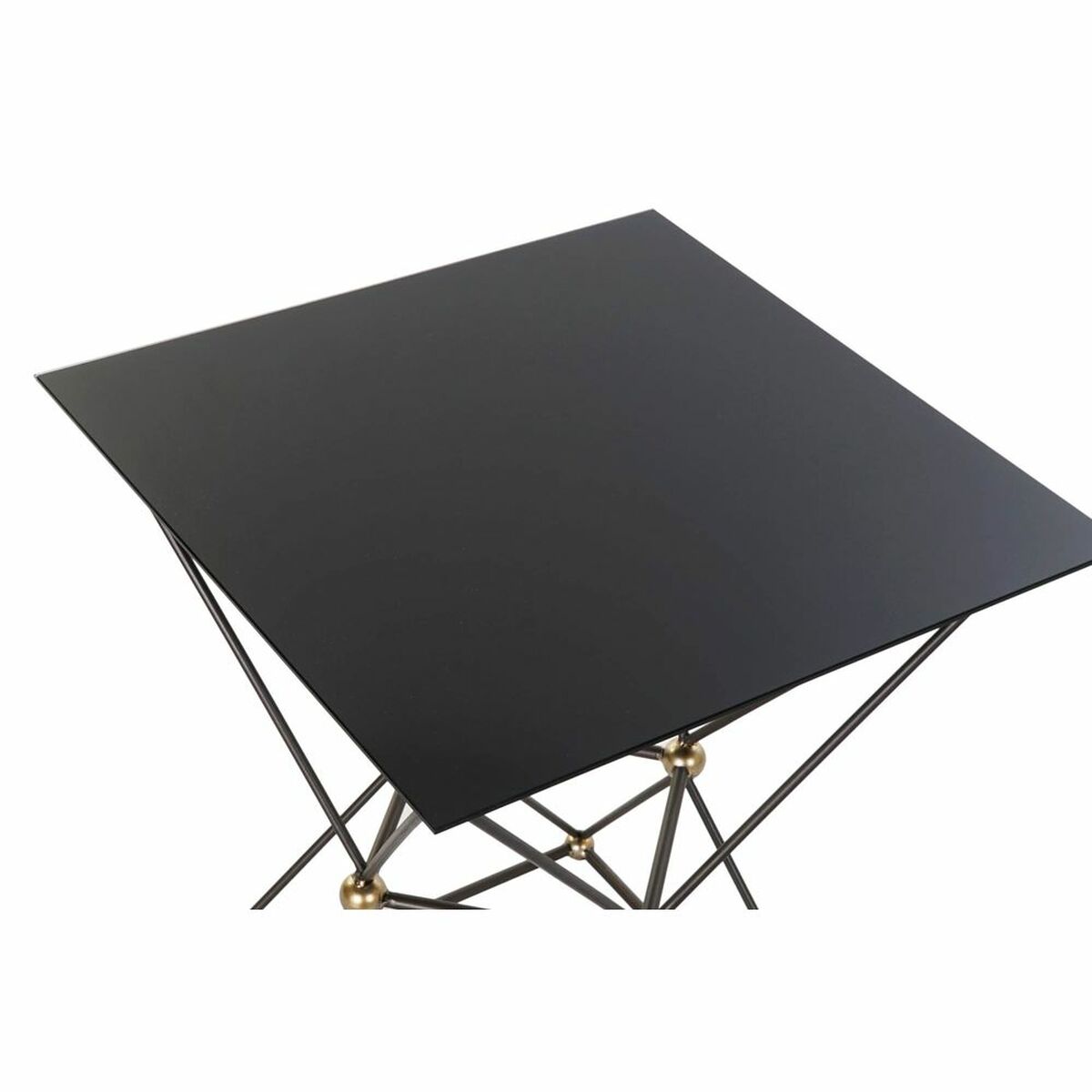 Table d'appoint DKD Home Decor Noir Métal Verre Doré (45 x 45 x 55.5 cm)