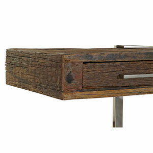 Consola de madera reciclada y metal plateado estilo Art Déco (180 x 44 x 75 cm)