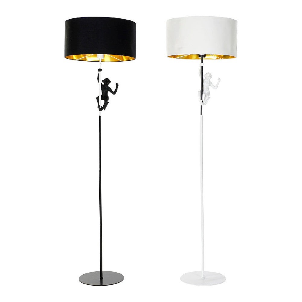 Lot de 2 Lampadaires Design Singes Blanc et Noir Home Decor Polyester Métal et Résine Doré (2 pcs) (44 x 44 x 166 cm)