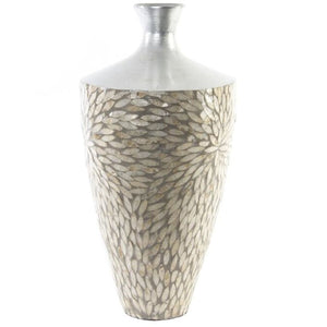 Vase DKD Home Decor Mosaïque Argenté Gris Nacre noire Bambou (25 x 25 x 50,5 cm)