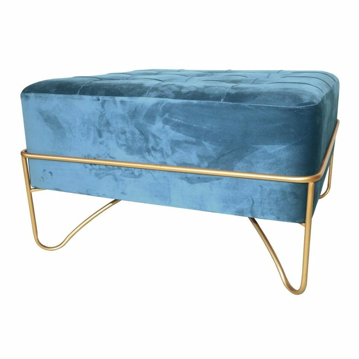 Banquette DKD Home Decor   Mousse Bleu Doré Métal Polyester Velours Bois MDF (80 x 80 x 42 cm)