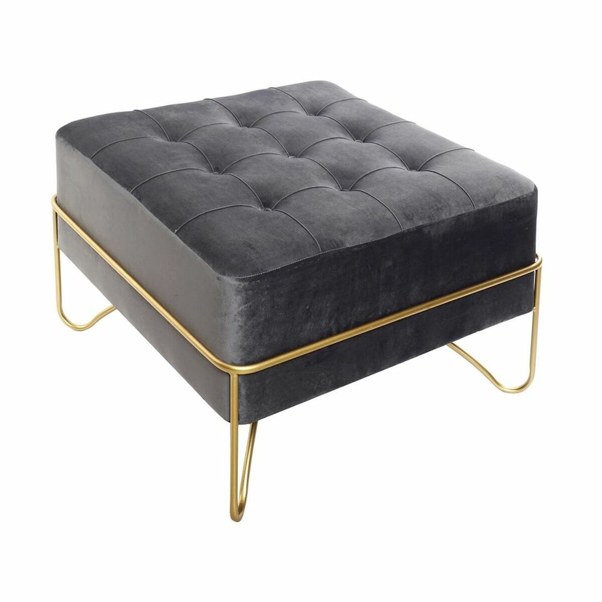 Banquette DKD Home Decor   Mousse Gris Doré Métal Polyester Velours Bois MDF (42 x 42 x 38 cm)