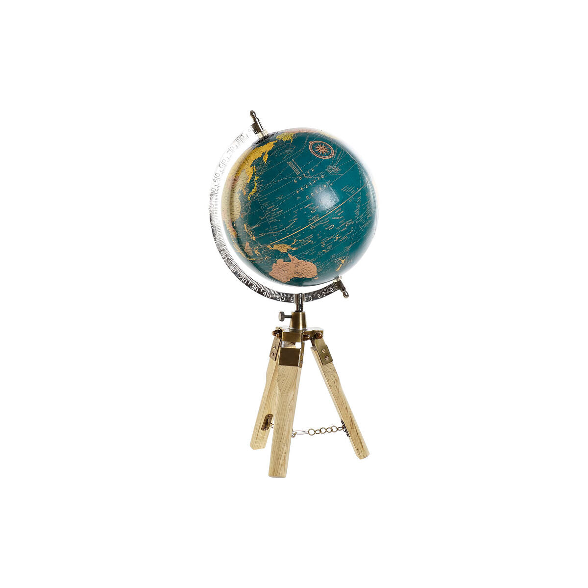 Globe terrestre Bleu avec Pieds en Bois de Manguier Style Colonial (22 x 20 x 50 cm)