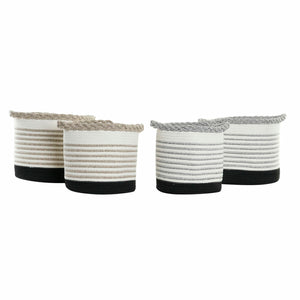 Set de basket DKD Home Decor Rayures Noir Gris Marron Coton Blanc Boho (2 pcs) (4 pcs)