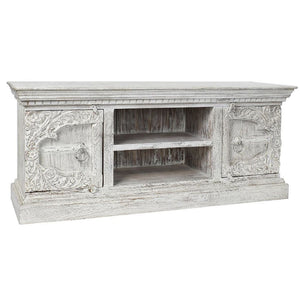 Meuble de télévision Traditionnel Home Decor Blanc Métal Bois de manguier (160 x 40 x 65 cm)